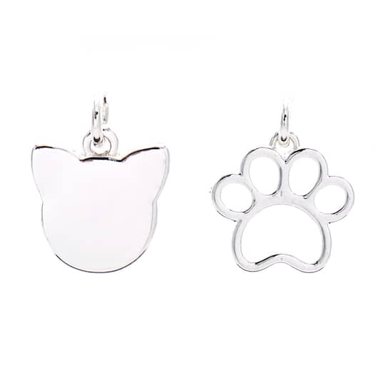 Charmalong™ Silver Plated Cat & Paw Charms by Bead Landing™